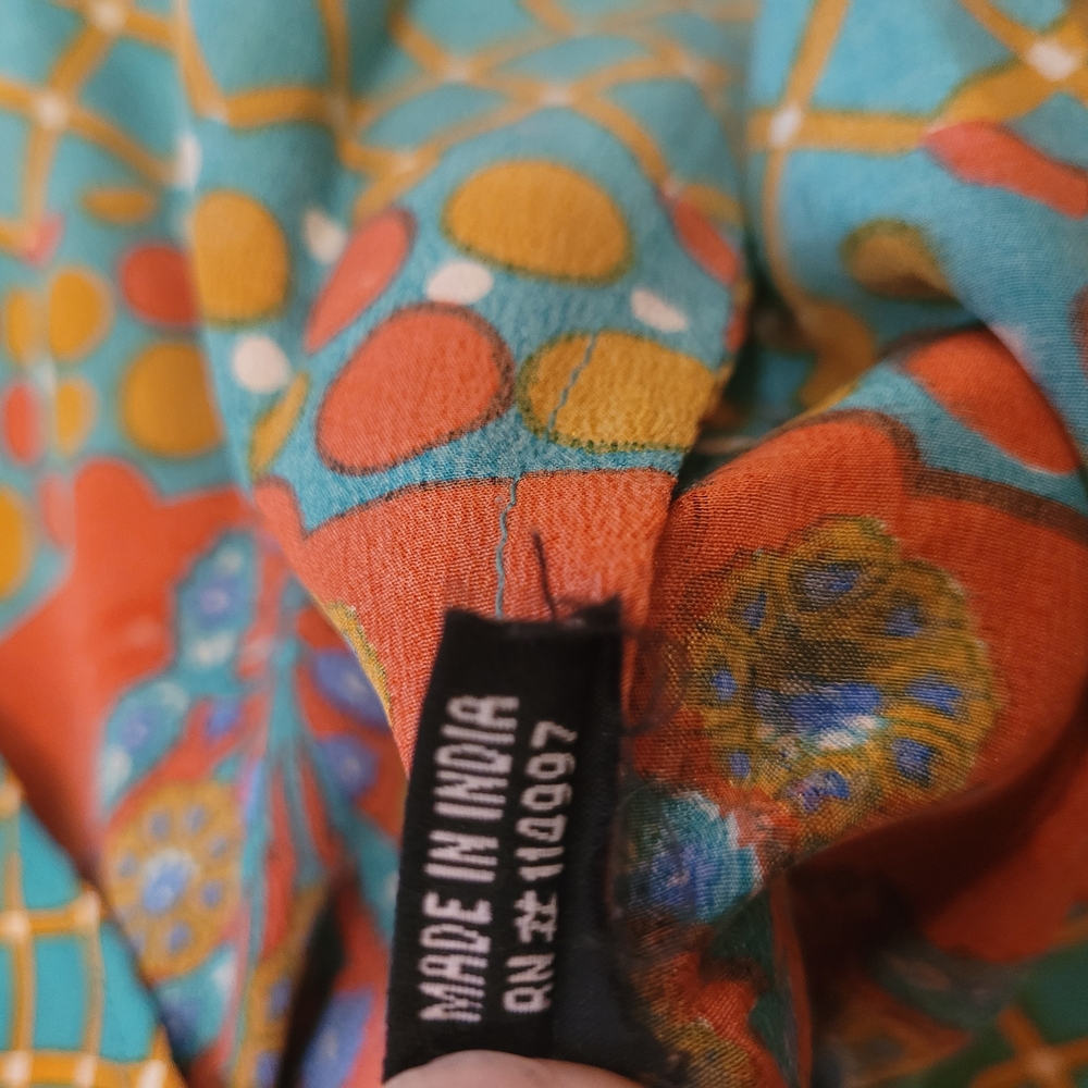 Tolani Nisha Teal and Orange Tunic Dress 100% Silk Sz Medium - Picture 8 of 10